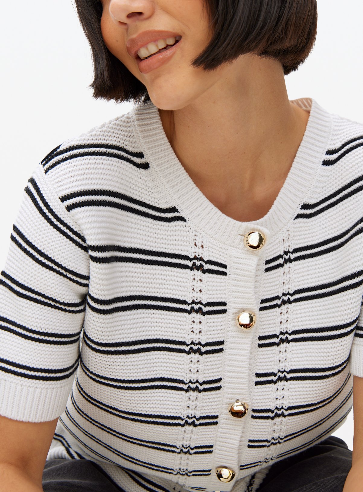 White Striped Short Sleeve Cardigan  16 - Image 2 thumbnail